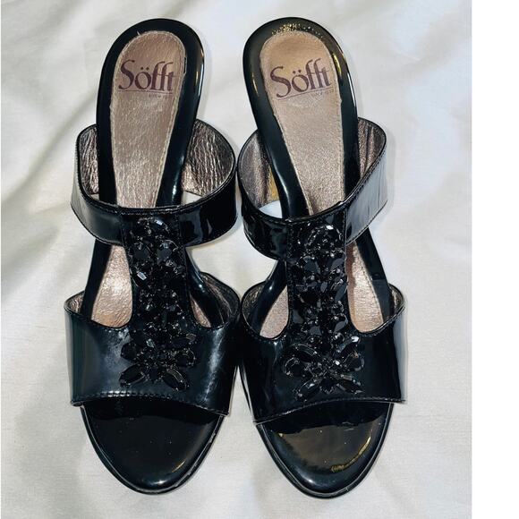 Sofft Patent Leather Heels w/ Jeweled Accents - Women's Size 7 1/2 M - Open Toe - Picture 2 of 11